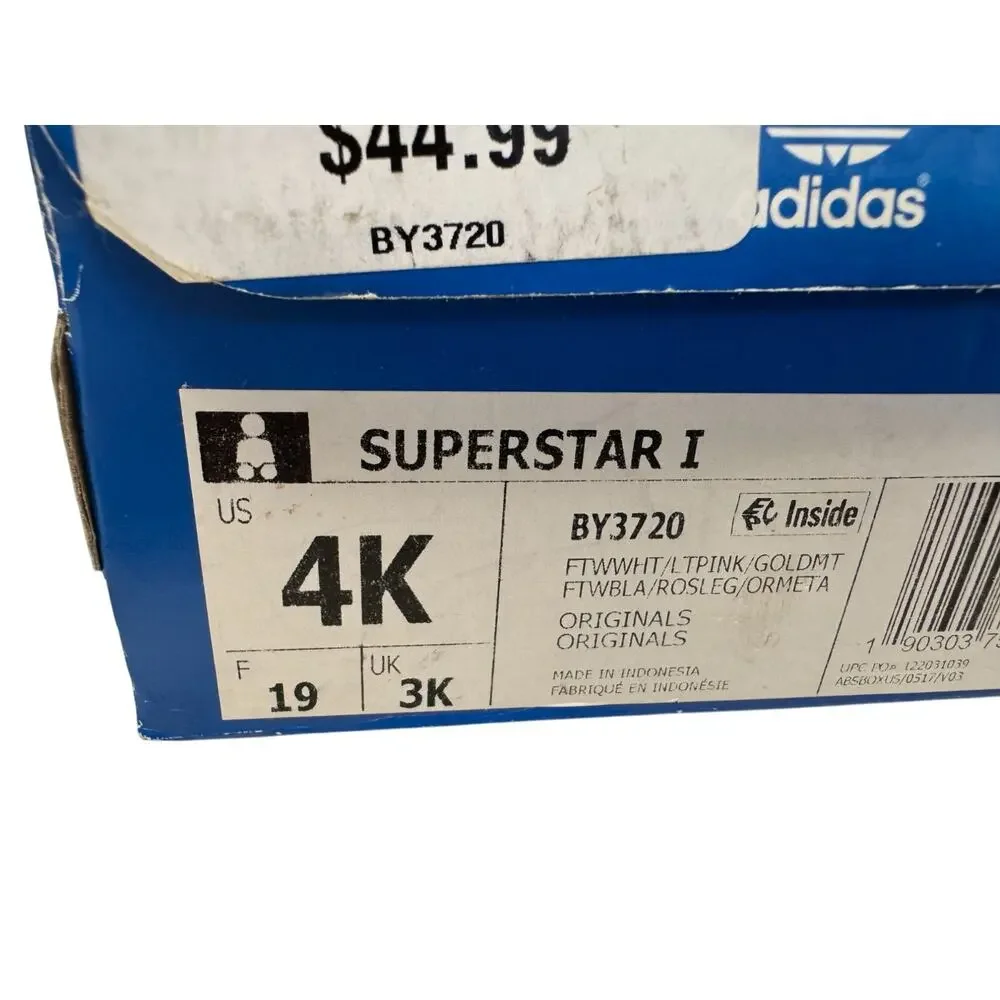 Adidas Superstar I Sneakers Infant Toddler Sz 4K White Light Pink Lace Up BY3720